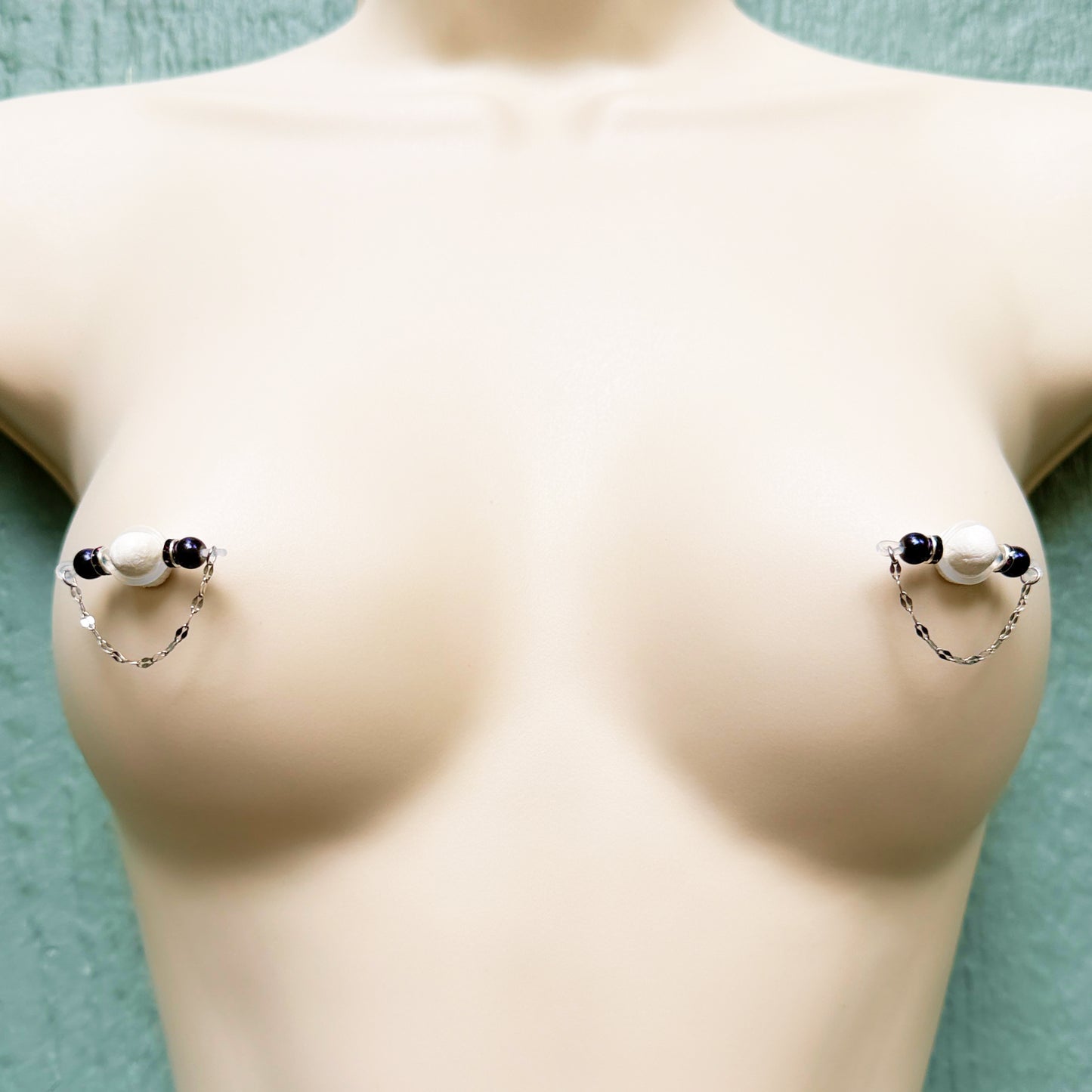 Faux Nipple Piercings with Peacock Hematite Barbells - Fake Nipple Rings / Non Piercing Nipple Jewelry