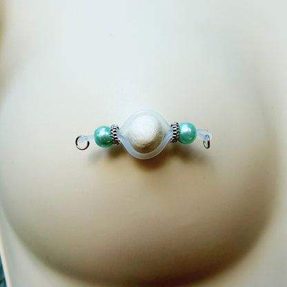 Pastell and Silver Fake Nipple Rings - Barbell Faux Nipple Piercing / Non Piercing Nipple Jewelry