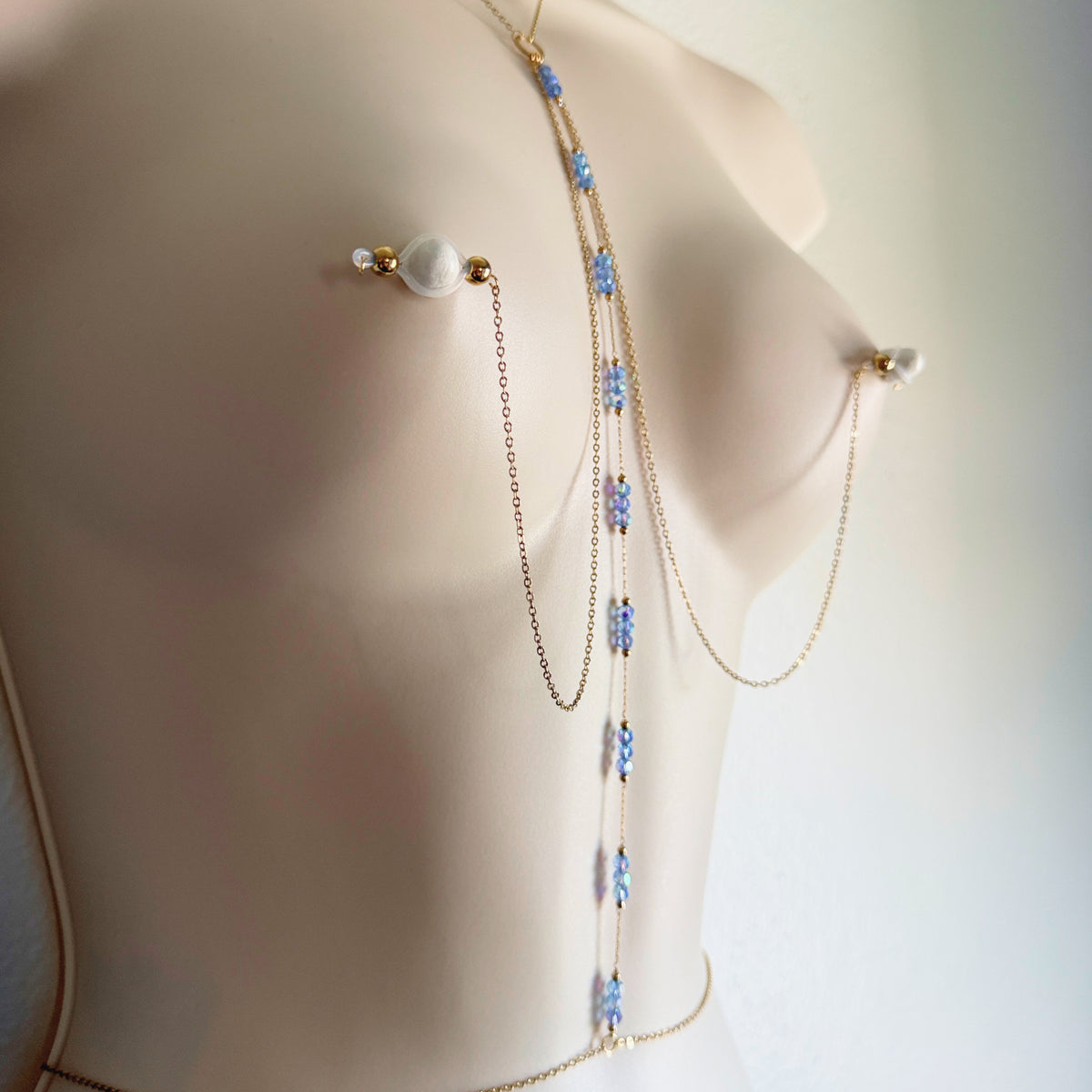 Sparkly Choker Breast Harness - Faux Nipple Piercing to Body Chain Jewelry