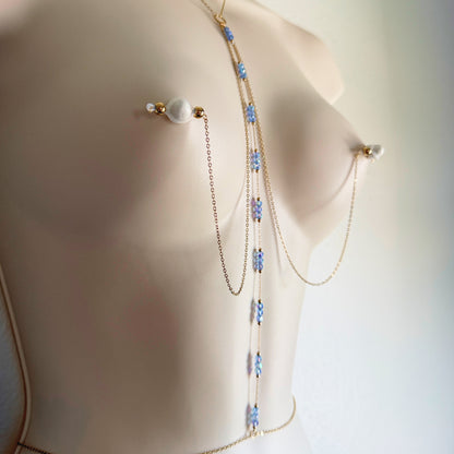 Sparkly Choker Breast Harness - Faux Nipple Piercing to Body Chain Jewelry