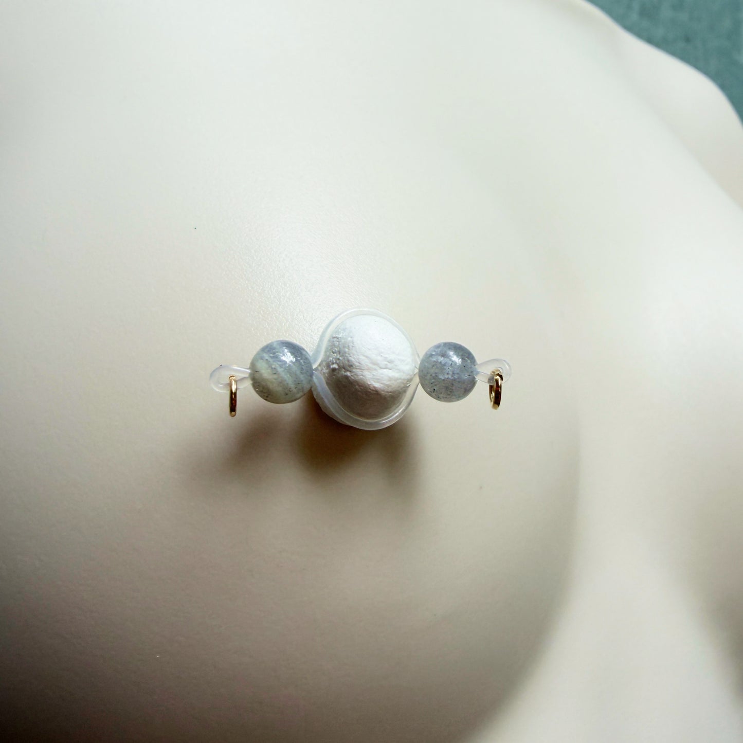 Moonstone Fake Nipple Rings / Faux Nipple Piercing with Gemstones