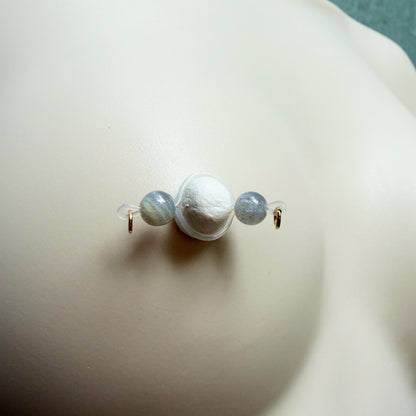 Moonstone Fake Nipple Rings / Faux Nipple Piercing with Gemstones