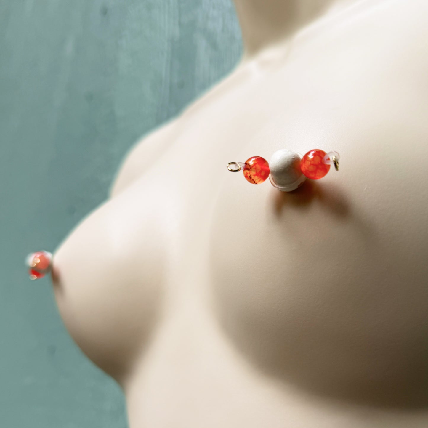 Orange Agate Barbell Fake Nipple Rings / Faux Nipple Piercing