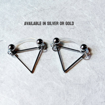 Fake Nipple Rings with Triangle Nipple Shield - Barbell Fake Nipple Piercings / Nipple Jewelry