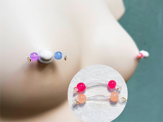 Colorful Glass Beads - Barbell Nipple Rings / Faux Nipple Piercing