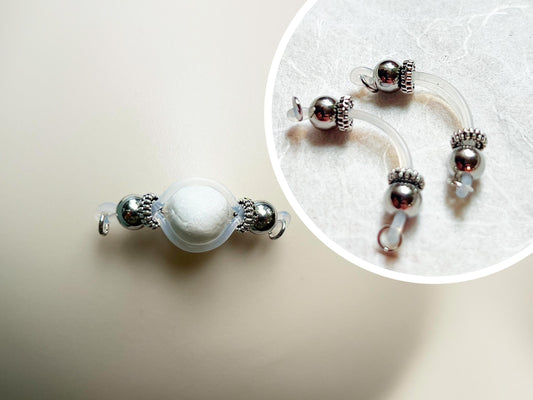 silver barbell nipple jewelry with textured bead, boho faux nipple piercing, industrial nipplem piercing