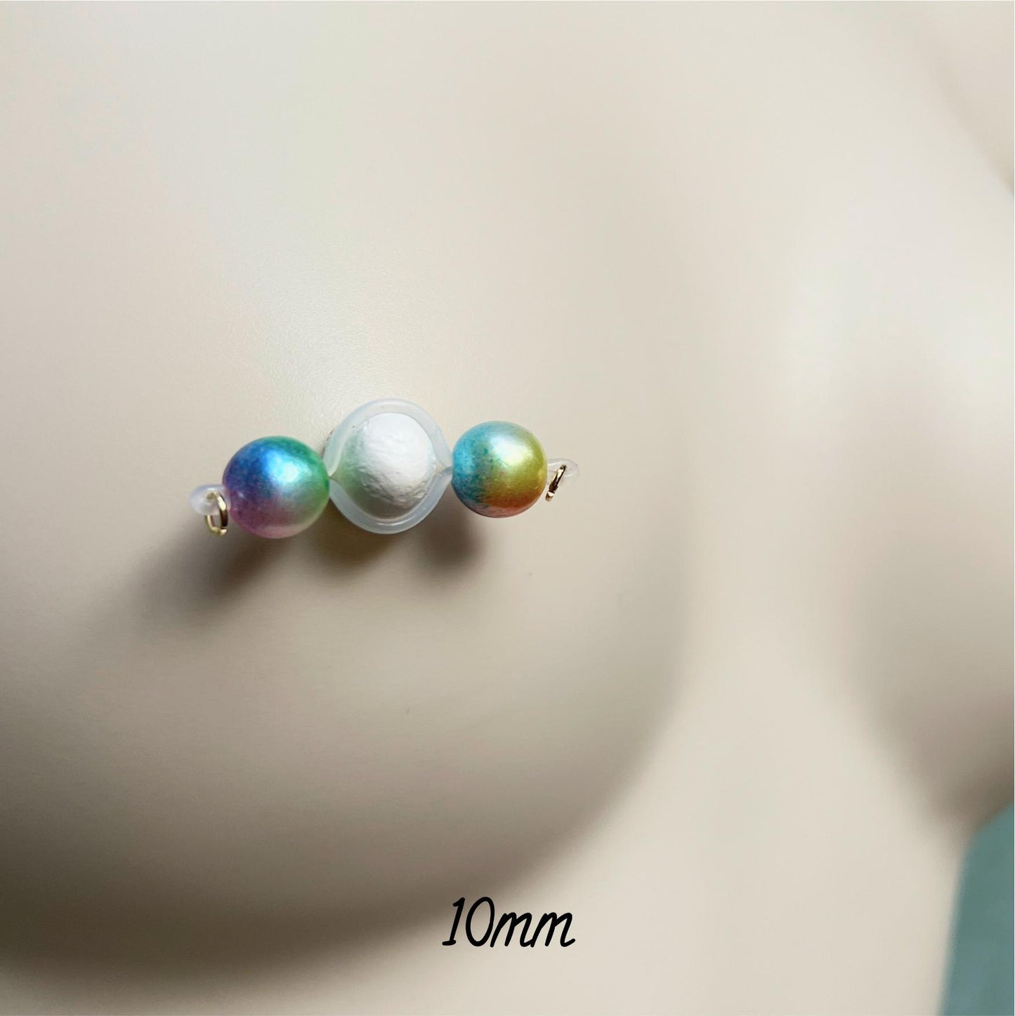 Colorful Pearl Barbell Nipple Rings / Faux Nipple Piercing / Non Piercing Nipple Jewelry