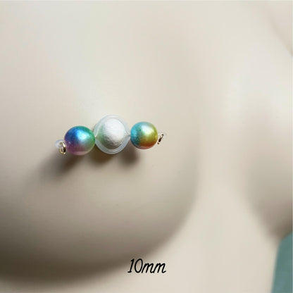 Colorful Pearl Barbell Nipple Rings / Faux Nipple Piercing / Non Piercing Nipple Jewelry