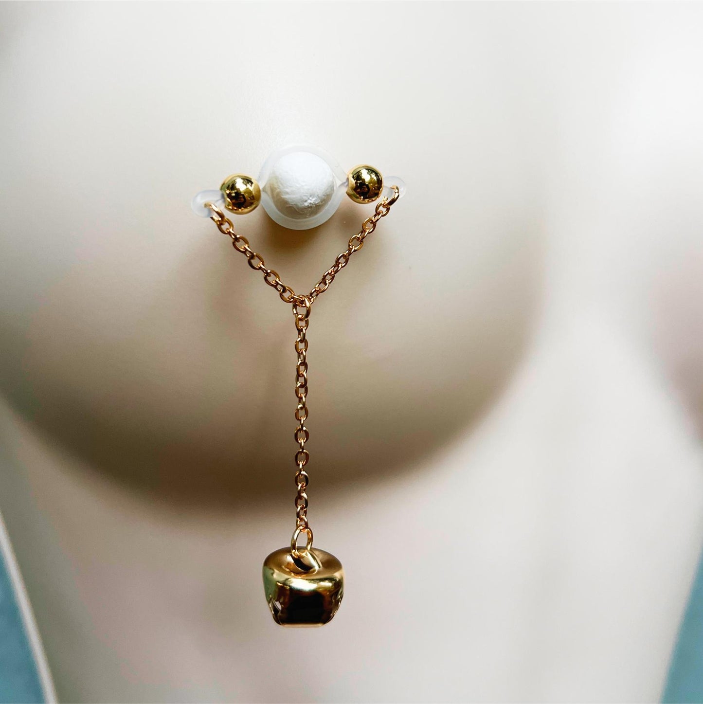 Golden Jingle Bell Non Piercing Nipple Jewelry - Barbell Nipple Rings / Faux Nipple Piercing