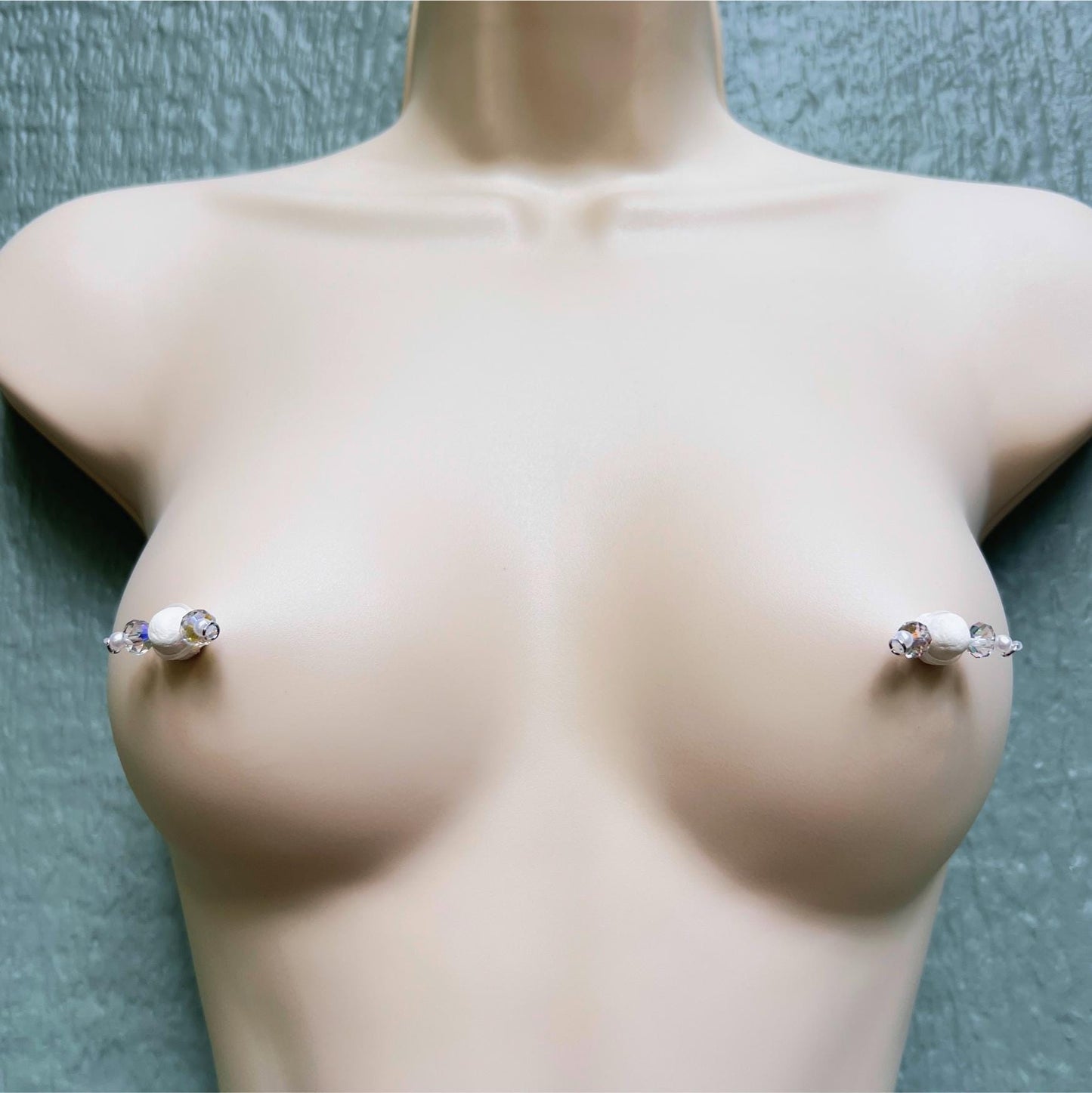 Glass Crystal & Pearls - Barbell Nipple Rings / Faux Nipple Piercing