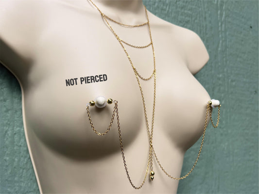 sexy body chain and nipple chain, choker body chain connected to nipple non piercing with chain