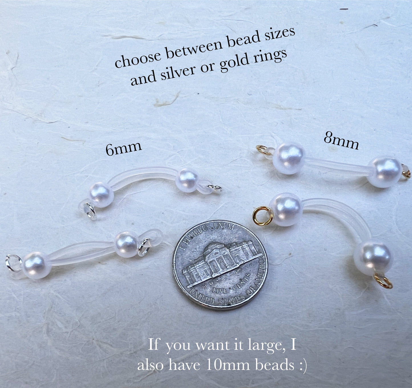 Pearl Barbell Nipple Rings / Faux Nipple Piercing with Pearls