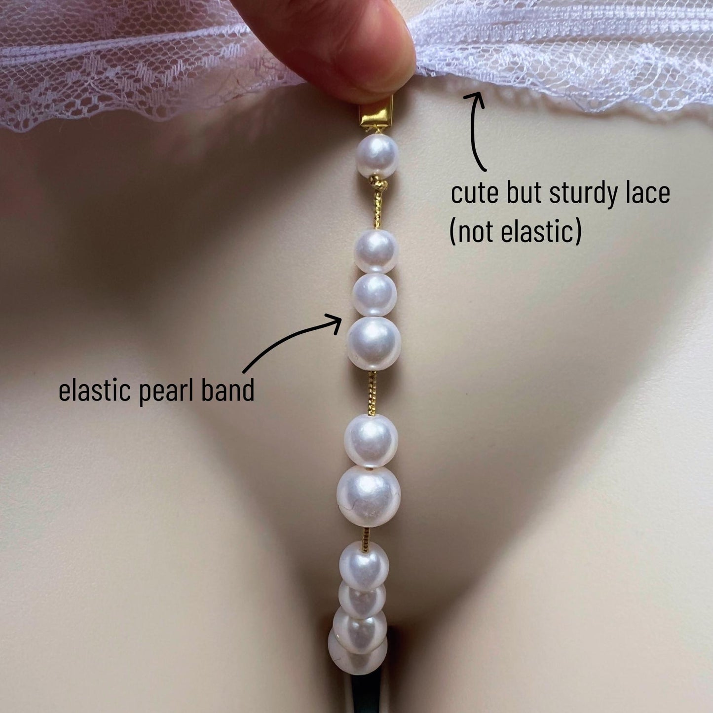 White Pearl Panties with Bow - Crotchless Panties / Pearl Thong White Wedding Lingerie