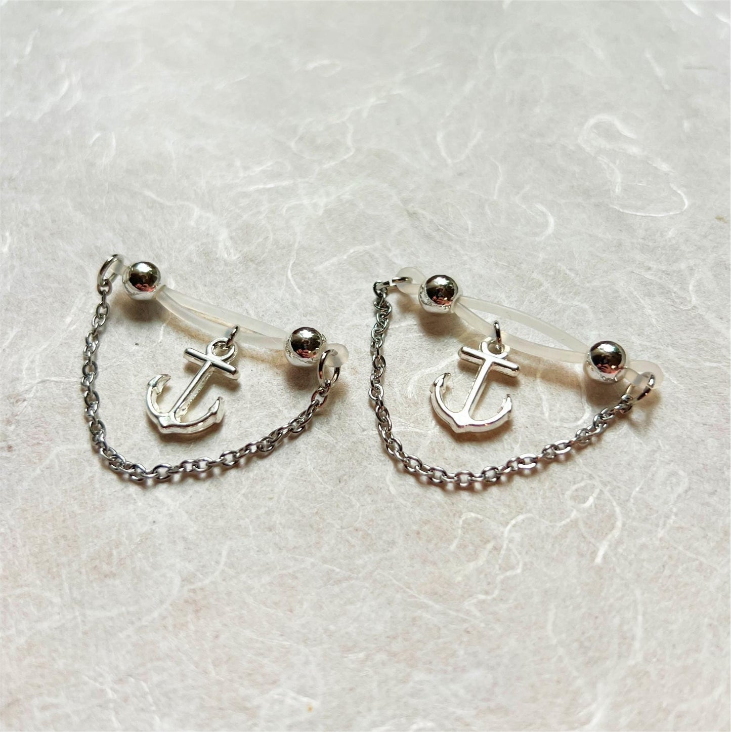 Nautical Anchor Fake Nipple Piercing - Barbell Nipple Chain Piercings / Non Piercing Nipple Jewelry
