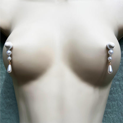 Double Pearl Dangle - Faux Nipple Piercing / Non Piercing Nipple Jewelry