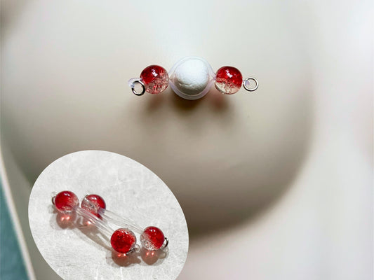 fake nipple piercing with red and white glass barbells, red nipple jewelry, glass barbell nipple piercing