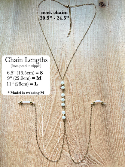 Ivory Pearl Body Chain to Faux Nipple Non Piercing / Chain Bra Jewelry / Non Piercing Nipple Jewelry