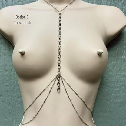 Chunky Body Chain Choker - Breast Harness with Faux Nipple Piercing / Bra Chain