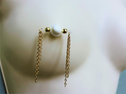 nipple non piercing with side chains, nipple noose piercing, gold nipple jewelry with barbell and chains
