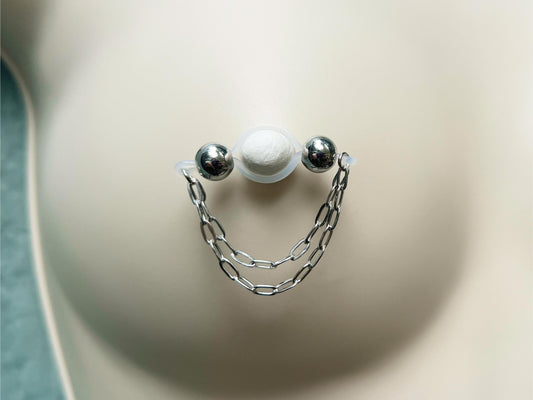 industrial nipple noose piercing with chain, large barbell nipple non piercing with chain, stainless steel barbell piercing for unpierced nipples