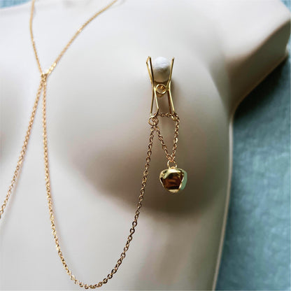 Dainty Nipple Clamps with Jingle Bells - Body Chain Jewelry / Bra Chain Harness