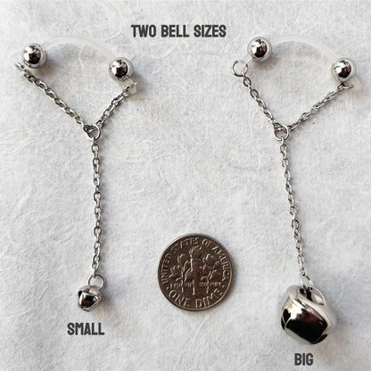 Silver Jingle Bell Non Piercing Nipple Jewelry - Barbell Nipple Rings / Faux Nipple Piercing