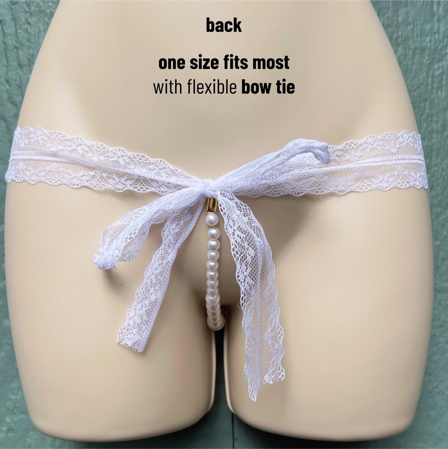 White Pearl Panties with Bow - Crotchless Panties / Pearl Thong White Wedding Lingerie