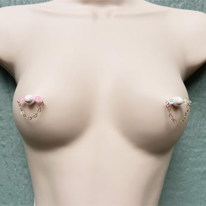 Heart Chain - Barbell Nipple Rings / Faux Nipple Piercing