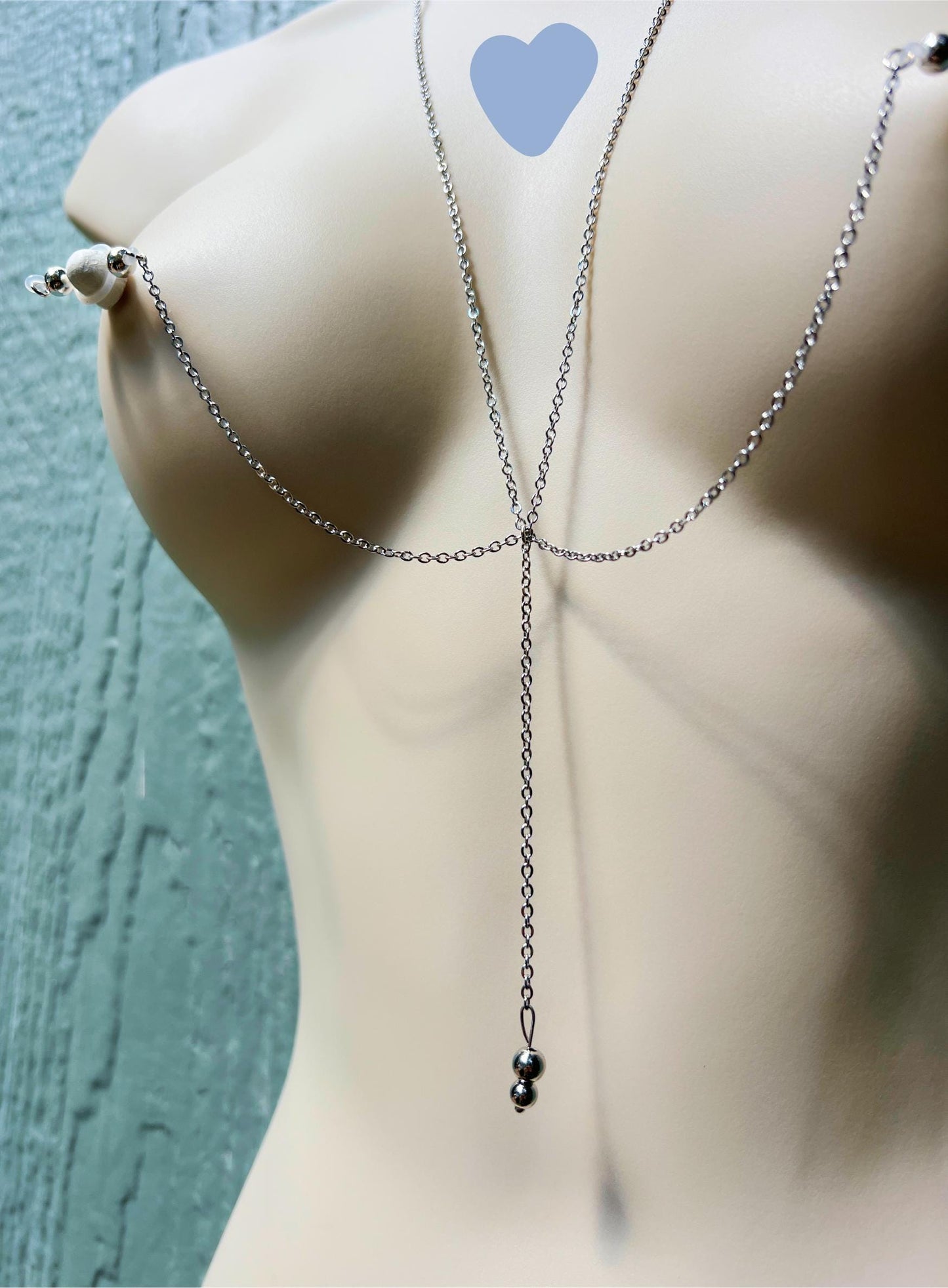 Classic Faux Nipple Piercing with Nipple Chain - Body Chain Jewelry / Bra Chain