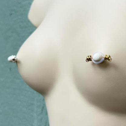 Big Flat Beads Fake Nipple Piercing - Barbell Nipple Rings / Nipple Jewelry Non Piercing