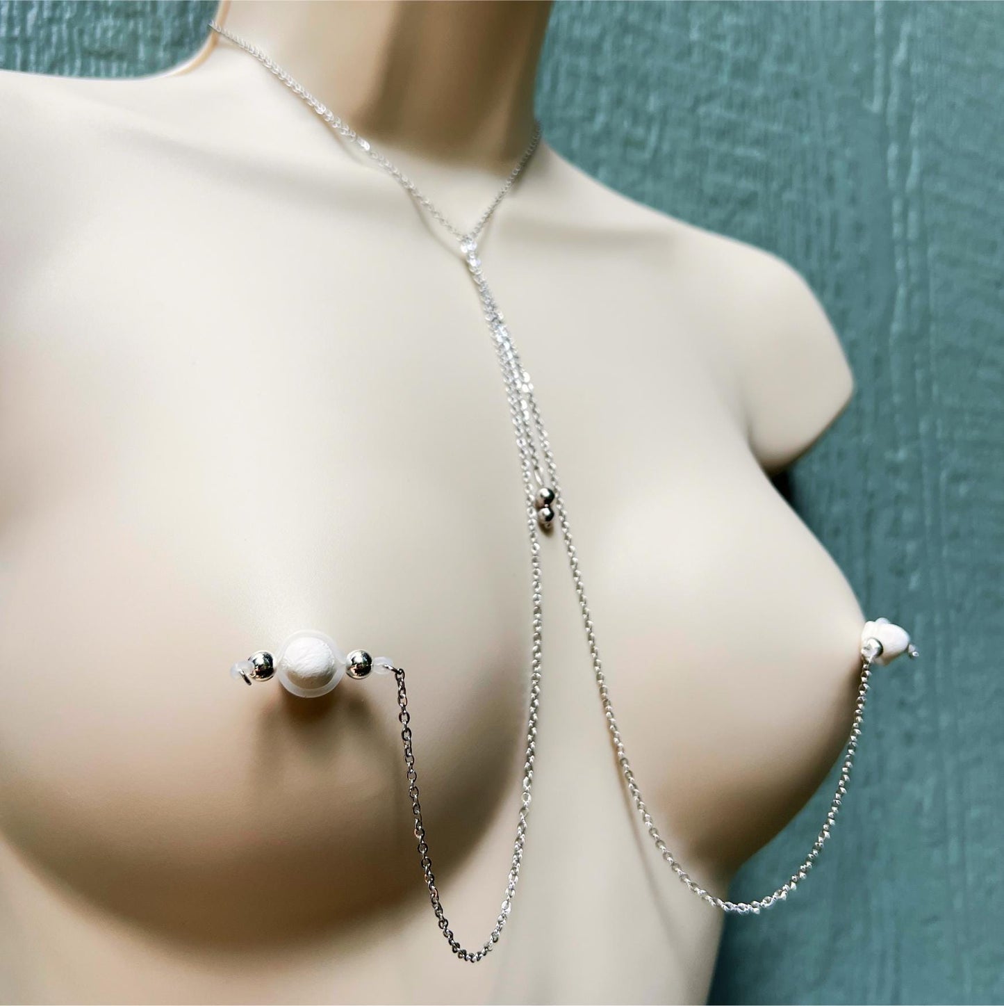 Classic Faux Nipple Piercing with Nipple Chain - Body Chain Jewelry / Bra Chain