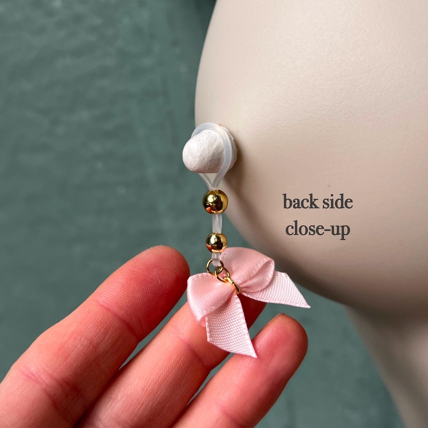 Cute Pink Bow - Barbell Nipple Rings / Faux Nipple Piercing