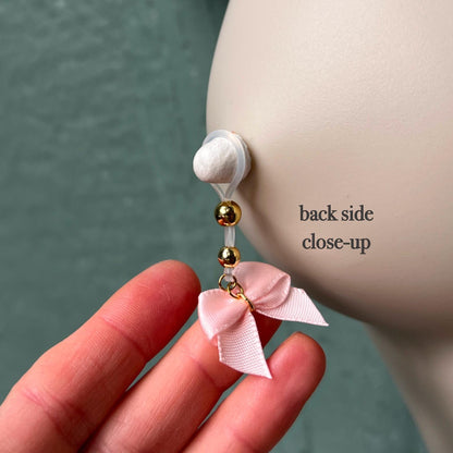 Cute Pink Bow - Barbell Nipple Rings / Faux Nipple Piercing