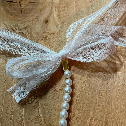 White Pearl Panties with Bow - Crotchless Panties / Pearl Thong White Wedding Lingerie