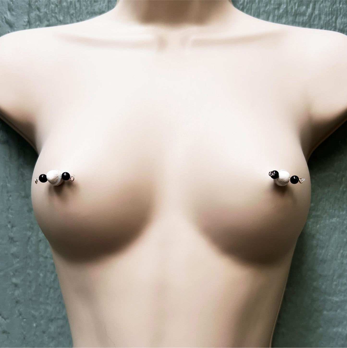 Black Agate - Barbell Nipple Rings / Faux Nipple Piercing