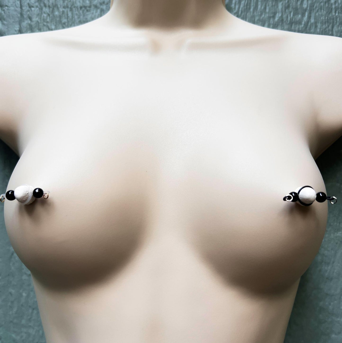 Black Agate - Barbell Nipple Rings / Faux Nipple Piercing