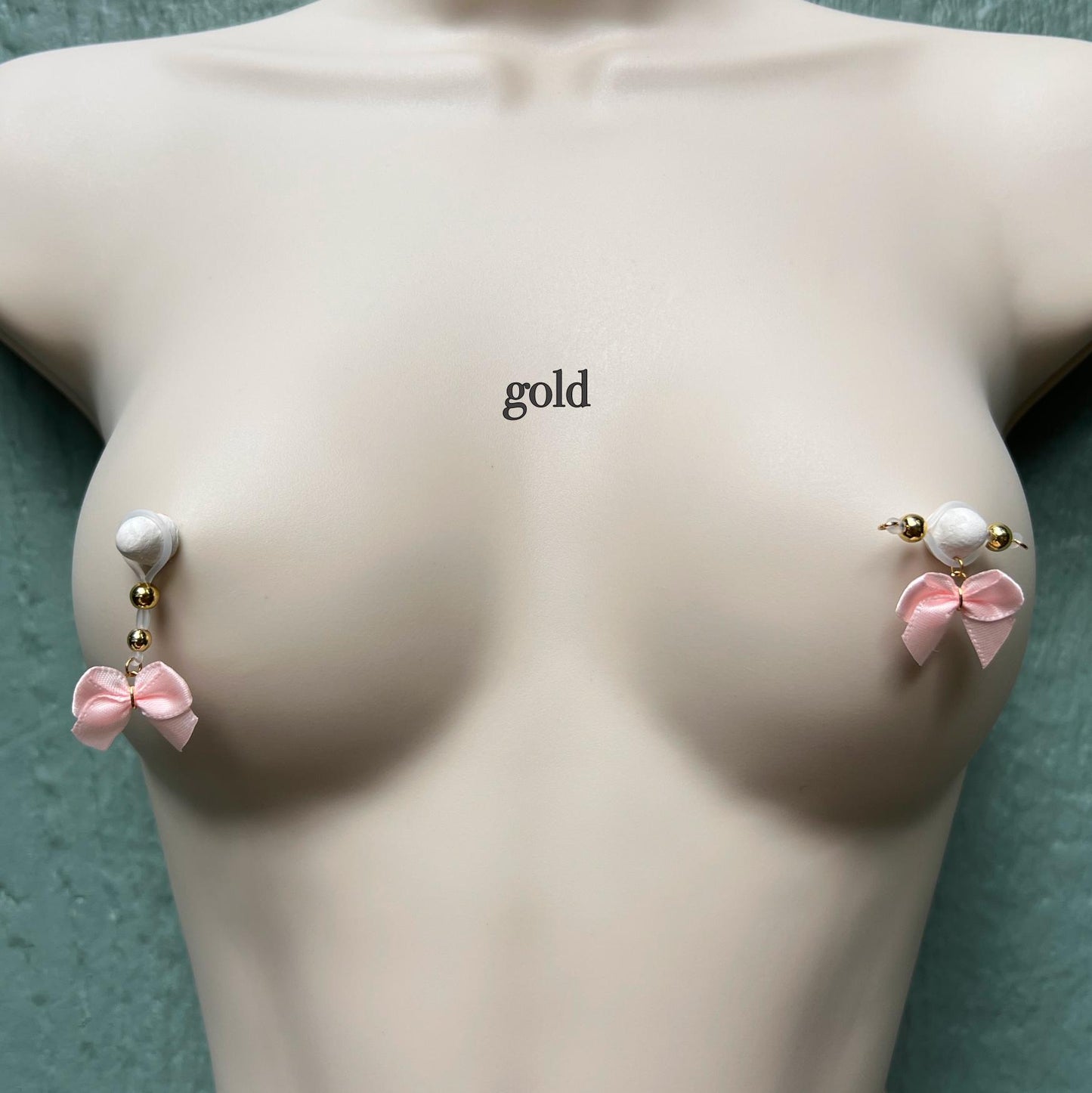 Cute Pink Bow - Barbell Nipple Rings / Faux Nipple Piercing