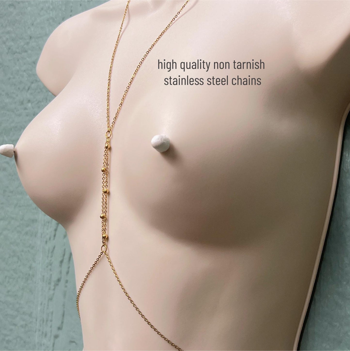 Beaded Center Gold Body Chain Jewelry - Waterproof Bra Chain / Breast Harness