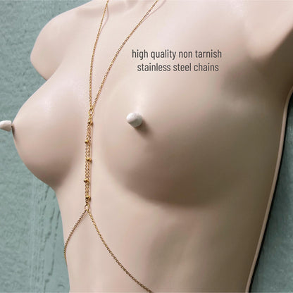 Beaded Center Gold Body Chain Jewelry - Waterproof Bra Chain / Breast Harness