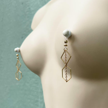 Boho Polygon Non Piercing Nipple Jewelry / Faux Nipple Piercing Dangle