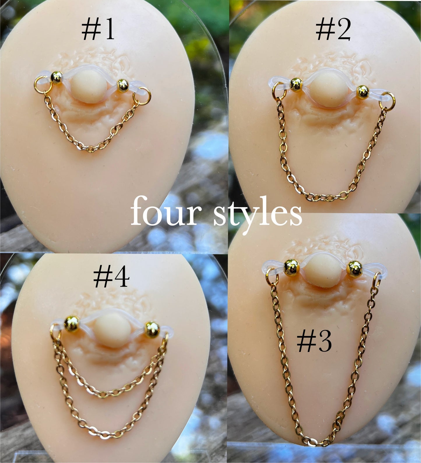Gold Chain Classic - Barbell Nipple Rings / Faux Nipple Piercing / Nipple Chain Piercing