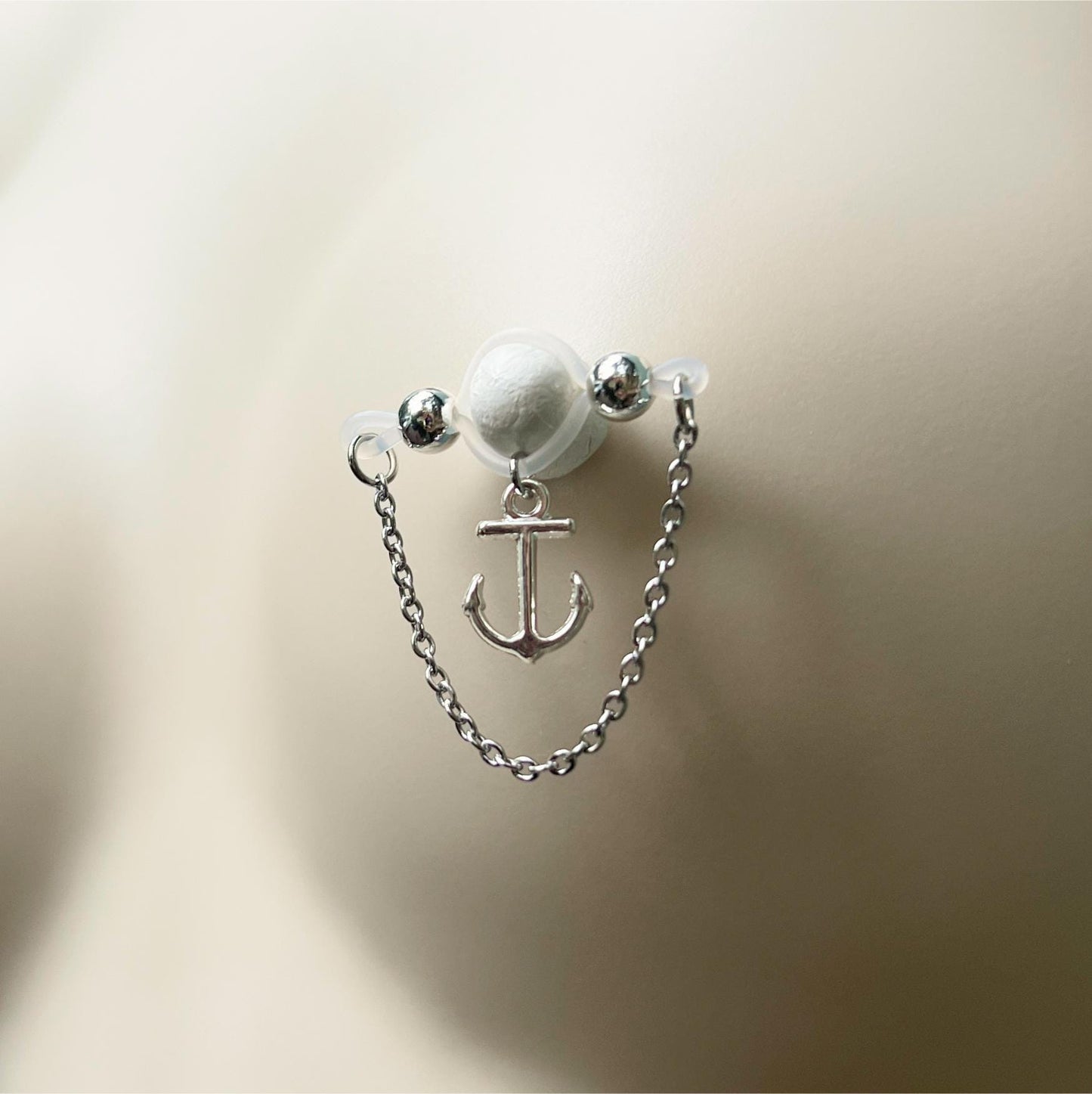 Nautical Anchor Fake Nipple Piercing - Barbell Nipple Chain Piercings / Non Piercing Nipple Jewelry