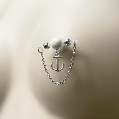 Nautical Anchor Fake Nipple Piercing - Barbell Nipple Chain Piercings / Non Piercing Nipple Jewelry