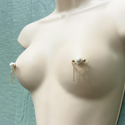 Triple Nipple Chain Non Piercing - Barbell Nipple Chain Piercings / Non Piercing Nipple Jewelry