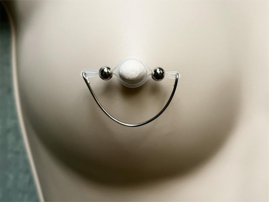 fake nipple rings, nipple noose jewelry with halo wire, nipple piercing with gold barbells and wire