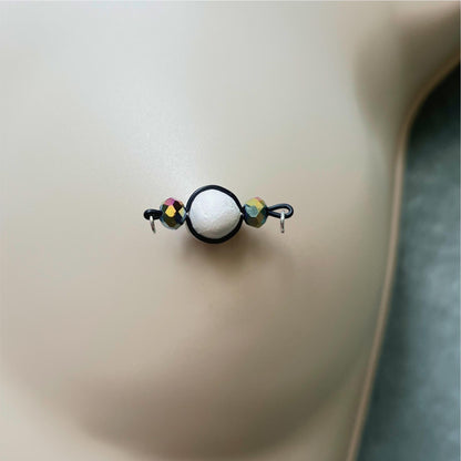 Peacock Sparkly Fake Nipple Piercings - Barbell Nipple Rings / Nipple Jewelry Non Piercing