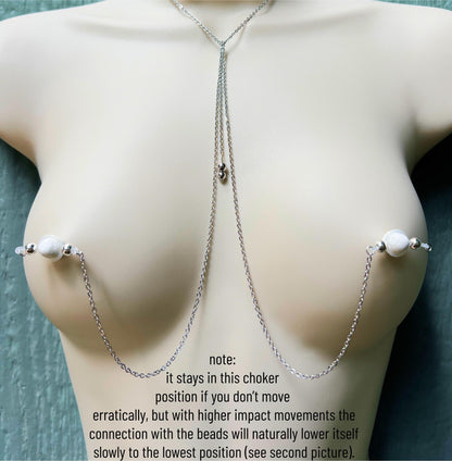 Classic Faux Nipple Piercing with Nipple Chain - Body Chain Jewelry / Bra Chain