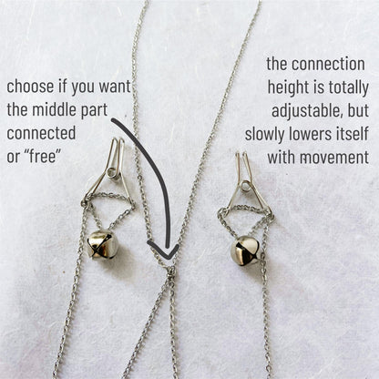 Dainty Nipple Clamps with Silver Bells  - Body Chain Jewelry / Bra Chain Harness