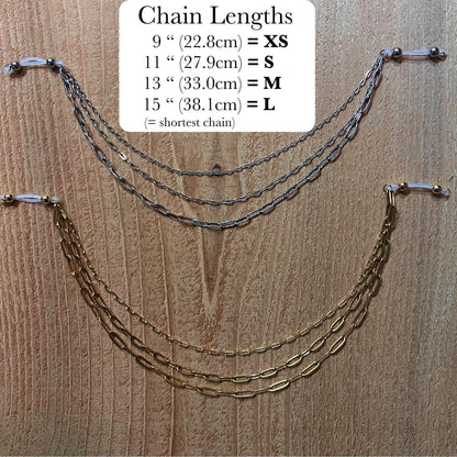 Faux Nipple Piercing with Chains - Triple Nipple Chain Connector / Body Chain to Nipple Jewelry