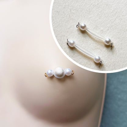 Pearl Barbell Nipple Rings / Faux Nipple Piercing with Pearls